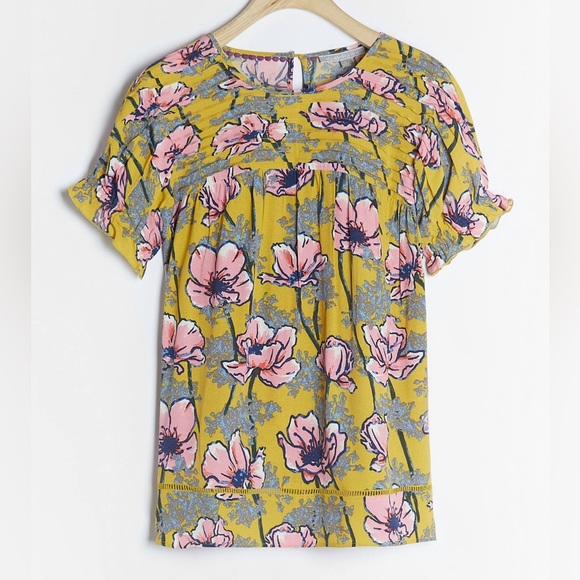Anthropologie Daniel Rainn Top Olivette Pintucked Floral Flowy Tunic Blouse 2X - Picture 1 of 15